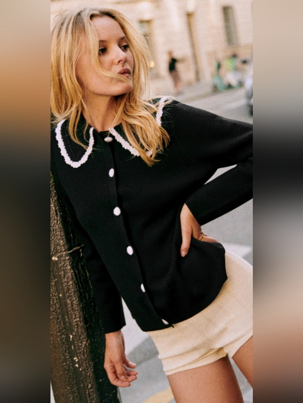 Sézane Black & Ecru Bettany Cardigan- XS